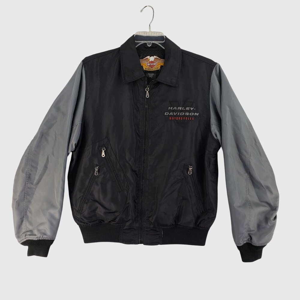 Vintage Harley-Davidson Bomber Jacket With Embroidered Logos Zip Pockets Mens M